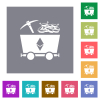 Ethereum cryptocurrency mining with treasure square flat icons - Ethereum cryptocurrency mining with treasure flat icons on simple color square backgrounds