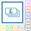 English Pound banknotes outline flat color icons in square frames on white background - English Pound banknotes outline flat framed icons
