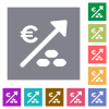 Rising coal energy european Euro prices flat icons on simple color square backgrounds - Rising coal energy european Euro prices square flat icons