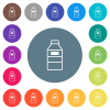 Water bottle with label flat white icons on round color backgrounds - Water bottle with label flat white icons on round color backgrounds. 17 background color variations are included.