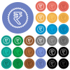 Indian Rupee sticker alternate round flat multi colored icons - Indian Rupee sticker alternate multi colored flat icons on round backgrounds. Included white, light and dark icon variations for hover and active status effects, and bonus shades.
