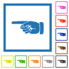 Left pointing hand solid drawing flat color icons in square frames on white background - Left pointing hand solid drawing flat framed icons