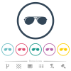 Aviator sunglasses with glosses flat color icons in round outlines - Aviator sunglasses with glosses flat color icons in round outlines. 6 bonus icons included.