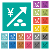 Rising coal energy japanese Yen prices multi colored flat icons on plain square backgrounds. Included white and darker icon variations for hover or active effects. - Rising coal energy japanese Yen prices square flat multi colored icons