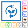 Green energy flat framed icons - Green energy flat color icons in square frames on white background