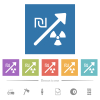 Rising nuclear energy israeli new shekel prices flat white icons in square backgrounds. 6 bonus icons included. - Rising nuclear energy israeli new shekel prices flat white icons in square backgrounds