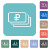 Russian Ruble banknotes outline rounded square flat icons - Russian Ruble banknotes outline white flat icons on color rounded square backgrounds