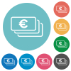 European Euro banknotes outline flat white icons on round color backgrounds - European Euro banknotes outline flat round icons