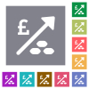 Rising coal energy English Pound prices square flat icons - Rising coal energy English Pound prices flat icons on simple color square backgrounds
