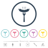 Grilled sausage on fork solid flat color icons in round outlines. 6 bonus icons included. - Grilled sausage on fork solid flat color icons in round outlines