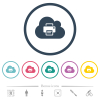 Cloud printing flat color icons in round outlines - Cloud printing flat color icons in round outlines. 6 bonus icons included.