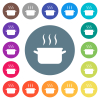 Steaming pot flat white icons on round color backgrounds. 17 background color variations are included. - Steaming pot flat white icons on round color backgrounds
