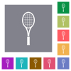 Single tennis racket flat icons on simple color square backgrounds - Single tennis racket square flat icons