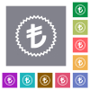 Turkish Lira sticker alternate square flat icons - Turkish Lira sticker alternate flat icons on simple color square backgrounds