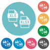 XLS XLSX file conversion flat white icons on round color backgrounds - XLS XLSX file conversion flat round icons