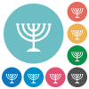 Menorah solid flat white icons on round color backgrounds - Menorah solid flat round icons