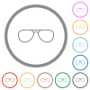 Glasses flat icons with outlines - Glasses flat color icons in round outlines on white background