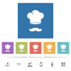 Chef hat and mustache flat white icons in square backgrounds - Chef hat and mustache flat white icons in square backgrounds. 6 bonus icons included.