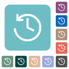 Circle shaped backward arrow and clock white flat icons on color rounded square backgrounds - Circle shaped backward arrow and clock rounded square flat icons
