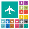 Passenger aircraft multi colored flat icons on plain square backgrounds. Included white and darker icon variations for hover or active effects. - Passenger aircraft square flat multi colored icons