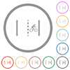 Bicycle lane flat color icons in round outlines on white background - Bicycle lane flat icons with outlines