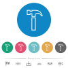 Hammer outline flat round icons - Hammer outline flat white icons on round color backgrounds. 6 bonus icons included.