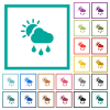 Sunny and rainy weather flat color icons with quadrant frames - Sunny and rainy weather flat color icons with quadrant frames on white background