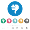 Right handed thumbs down solid flat white icons on round color backgrounds. 6 bonus icons included. - Right handed thumbs down solid flat round icons