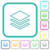 Layers outline vivid colored flat icons in curved borders on white background - Layers outline vivid colored flat icons