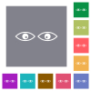 Watching eyes outline flat icons on simple color square backgrounds - Watching eyes outline square flat icons