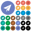 Paper plane solid multi colored flat icons on round backgrounds. Included white, light and dark icon variations for hover and active status effects, and bonus shades. - Paper plane solid round flat multi colored icons