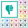 left handed thumbs down solid flat color icons with quadrant frames on white background - left handed thumbs down solid flat color icons with quadrant frames