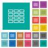 Spreadsheet table outline multi colored flat icons on plain square backgrounds. Included white and darker icon variations for hover or active effects. - Spreadsheet table outline square flat multi colored icons