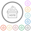 Voting paper and ballot box outline flat color icons in round outlines on white background - Voting paper and ballot box outline flat icons with outlines