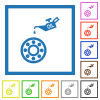 Oiler can and bearings flat color icons in square frames on white background - Oiler can and bearings flat framed icons
