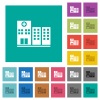 Hospital multi colored flat icons on plain square backgrounds. Included white and darker icon variations for hover or active effects. - Hospital square flat multi colored icons