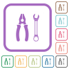 Combined pliers and wrench simple icons in color rounded square frames on white background - Combined pliers and wrench simple icons