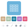 Spreadsheet table outline flat icons on color rounded square backgrounds - Spreadsheet table outline white flat icons on color rounded square backgrounds. 6 bonus icons included