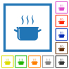 Steaming glossy pot flat color icons in square frames on white background - Steaming glossy pot flat framed icons