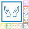 Empty protecting hands outline flat color icons in square frames on white background - Empty protecting hands outline flat framed icons