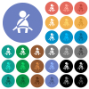 Car seat belt warning indicator multi colored flat icons on round backgrounds. Included white, light and dark icon variations for hover and active status effects, and bonus shades. - Car seat belt warning indicator round flat multi colored icons