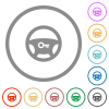 Steering lock flat icons with outlines - Steering lock flat color icons in round outlines on white background