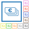 European Euro banknotes outline flat framed icons - European Euro banknotes outline flat color icons in square frames on white background