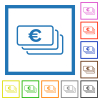 European Euro banknotes outline flat color icons in square frames on white background - European Euro banknotes outline flat framed icons