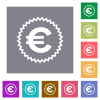 European Euro sticker alternate flat icons on simple color square backgrounds - European Euro sticker alternate square flat icons