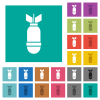Single air bomb square flat multi colored icons - Single air bomb multi colored flat icons on plain square backgrounds. Included white and darker icon variations for hover or active effects.