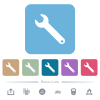 Single wrench solid white flat icons on color rounded square backgrounds. 6 bonus icons included - Single wrench solid flat icons on color rounded square backgrounds