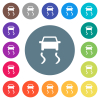 Slippery road dashboard indicator flat white icons on round color backgrounds. 17 background color variations are included. - Slippery road dashboard indicator flat white icons on round color backgrounds