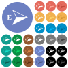 East compass direction multi colored flat icons on round backgrounds. Included white, light and dark icon variations for hover and active status effects, and bonus shades. - East compass direction round flat multi colored icons