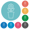 flowerpot with flower and leaves outline flat white icons on round color backgrounds - flowerpot with flower and leaves outline flat round icons